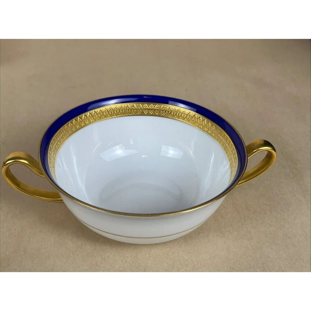 HTF Tirschenreuth P.T. Bavaria ARGYLE4279 Cream Soup Bowl,Saucer Cobalt Gold Rim